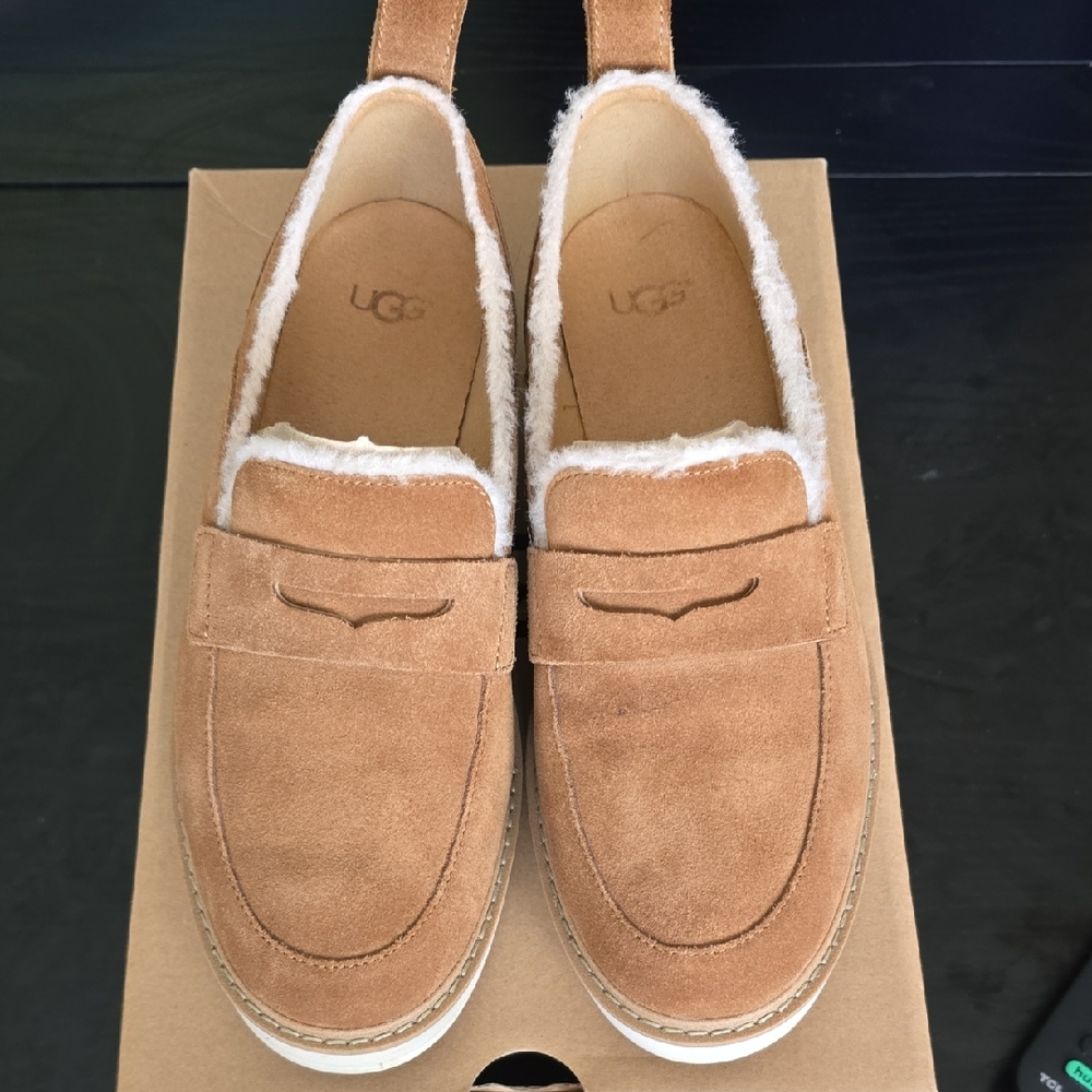 UGG Tan Suede Shearling-Lined Loafers